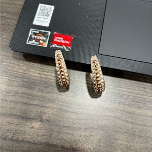 Gold and pink/copper stone Hoop Earrings $4